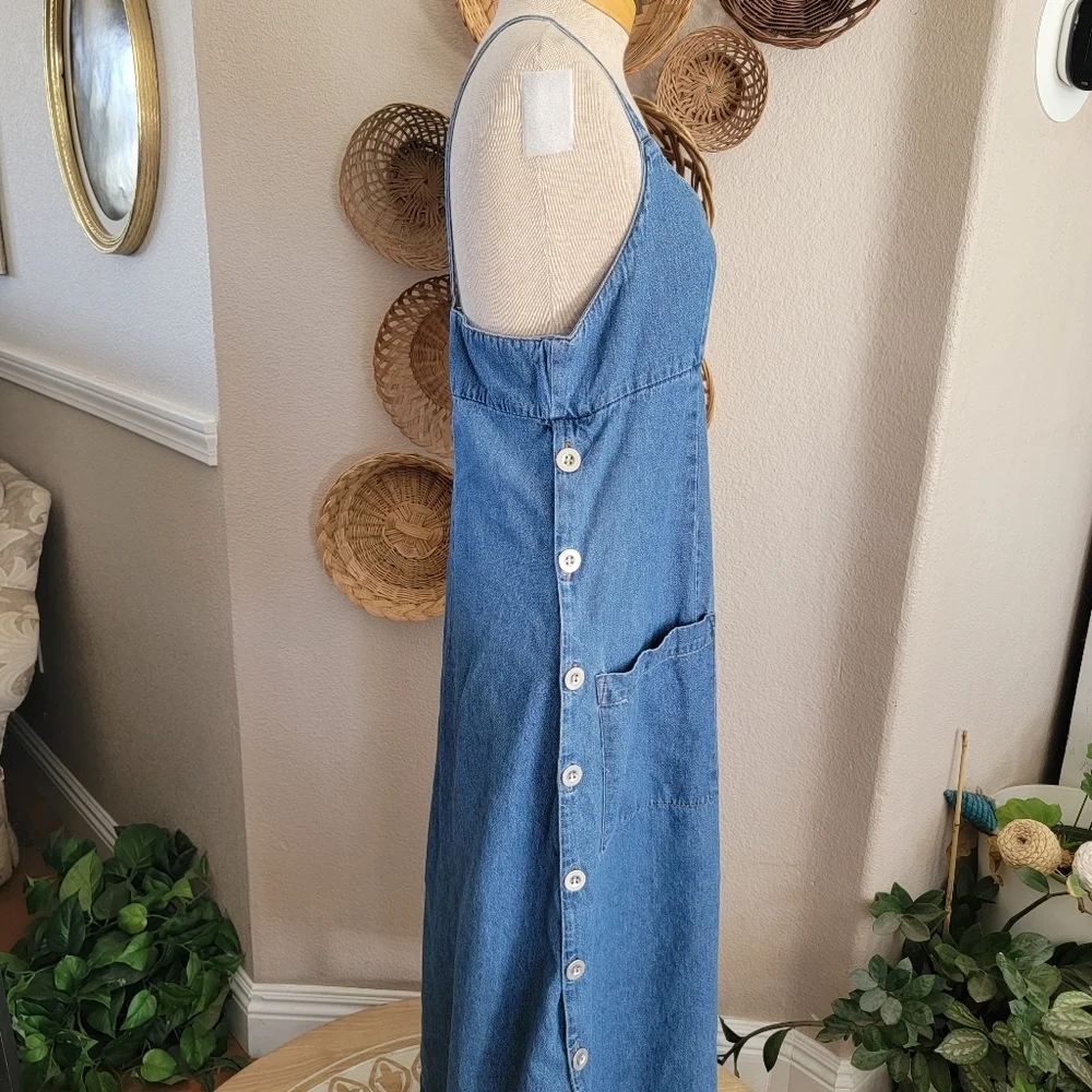 Kalifornia 90s Y2K Vintage Blue Denim Maxi Dress Sz 11/12 - Picture 7 of 8